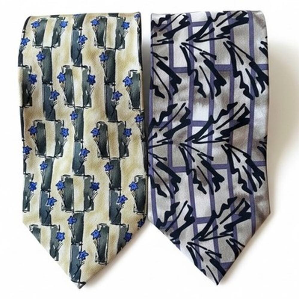 Lot 2 VTG J. Garcia 100% Silk Ties Tree & Plant Person 14, 15 90s Grateful Dead